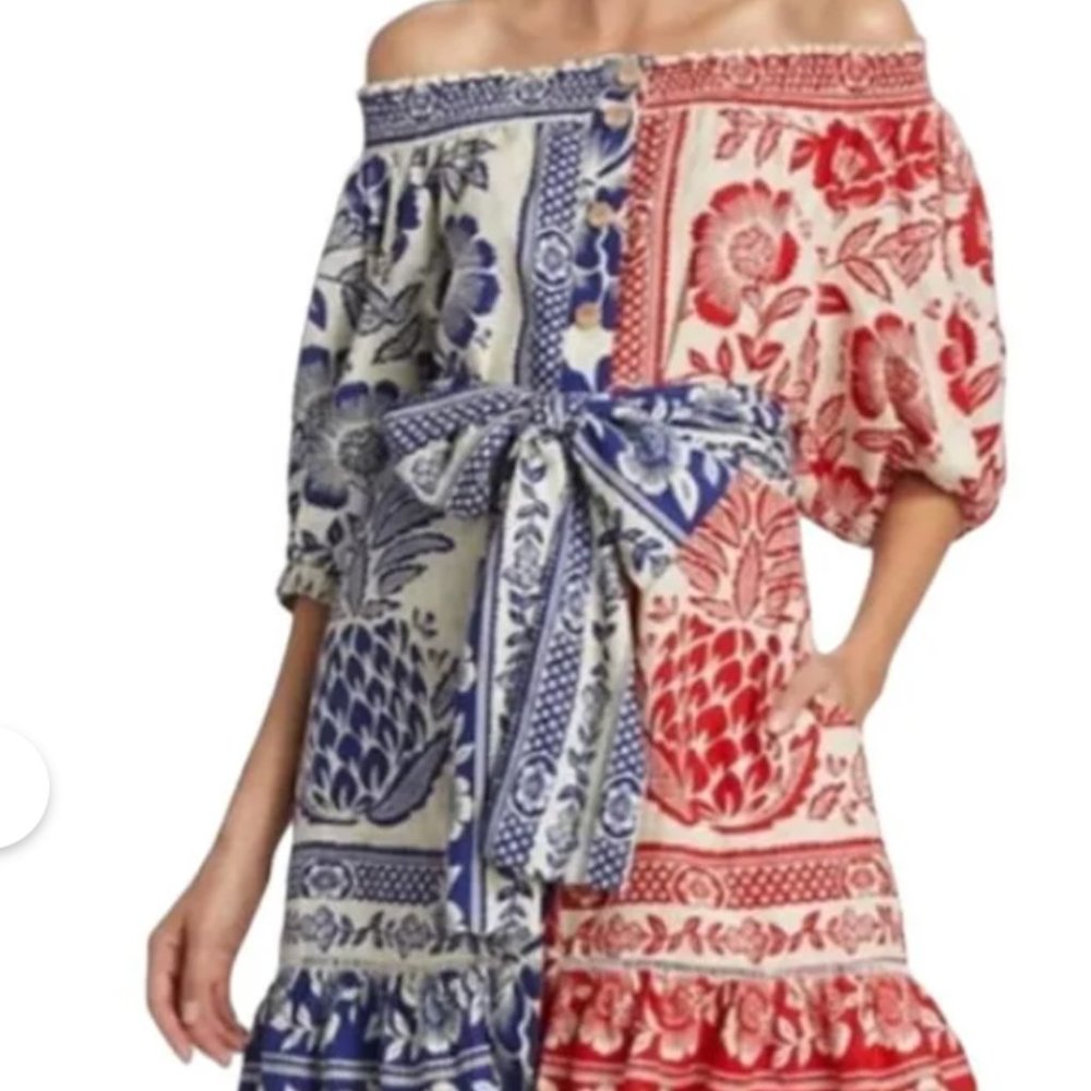 Farm Rio Red and Blue Mixed Pineapple Garden Mini Women's Dress Size XS
